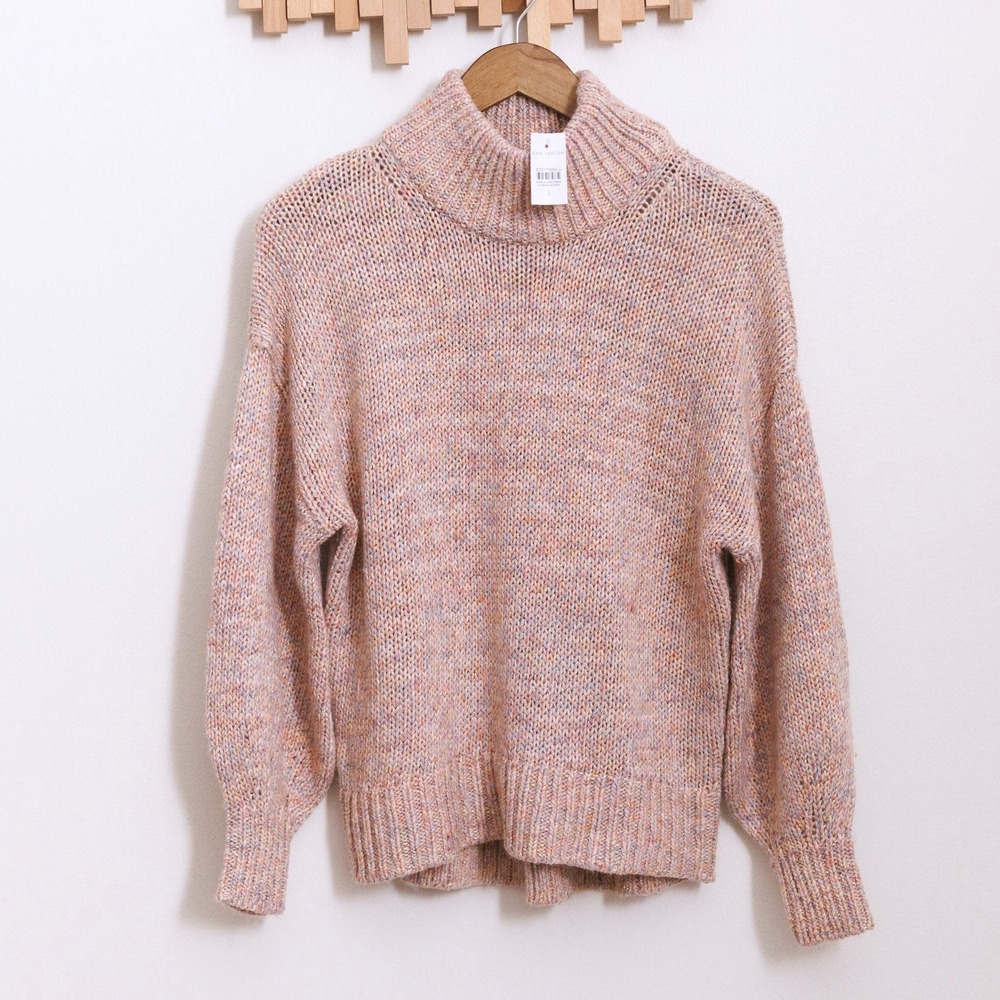 Ann Taylor Mock Neck Space Dye Sweater Pastel Pink Gold Shimmer Knit Small